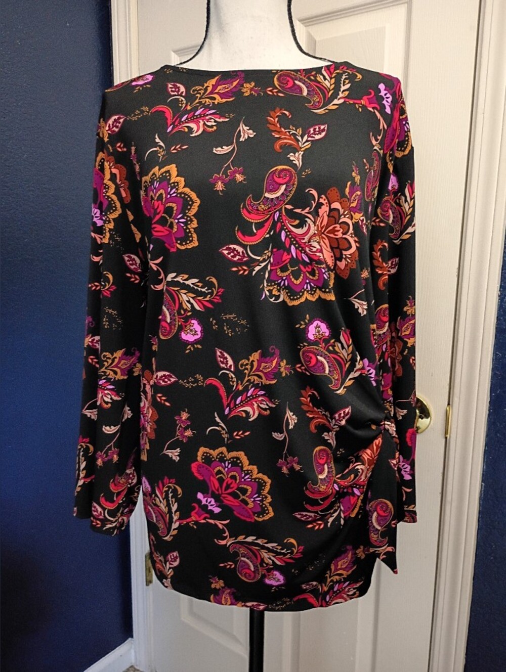 Liz Claiborne Black Floral Paisley Long Sleeve Blouse